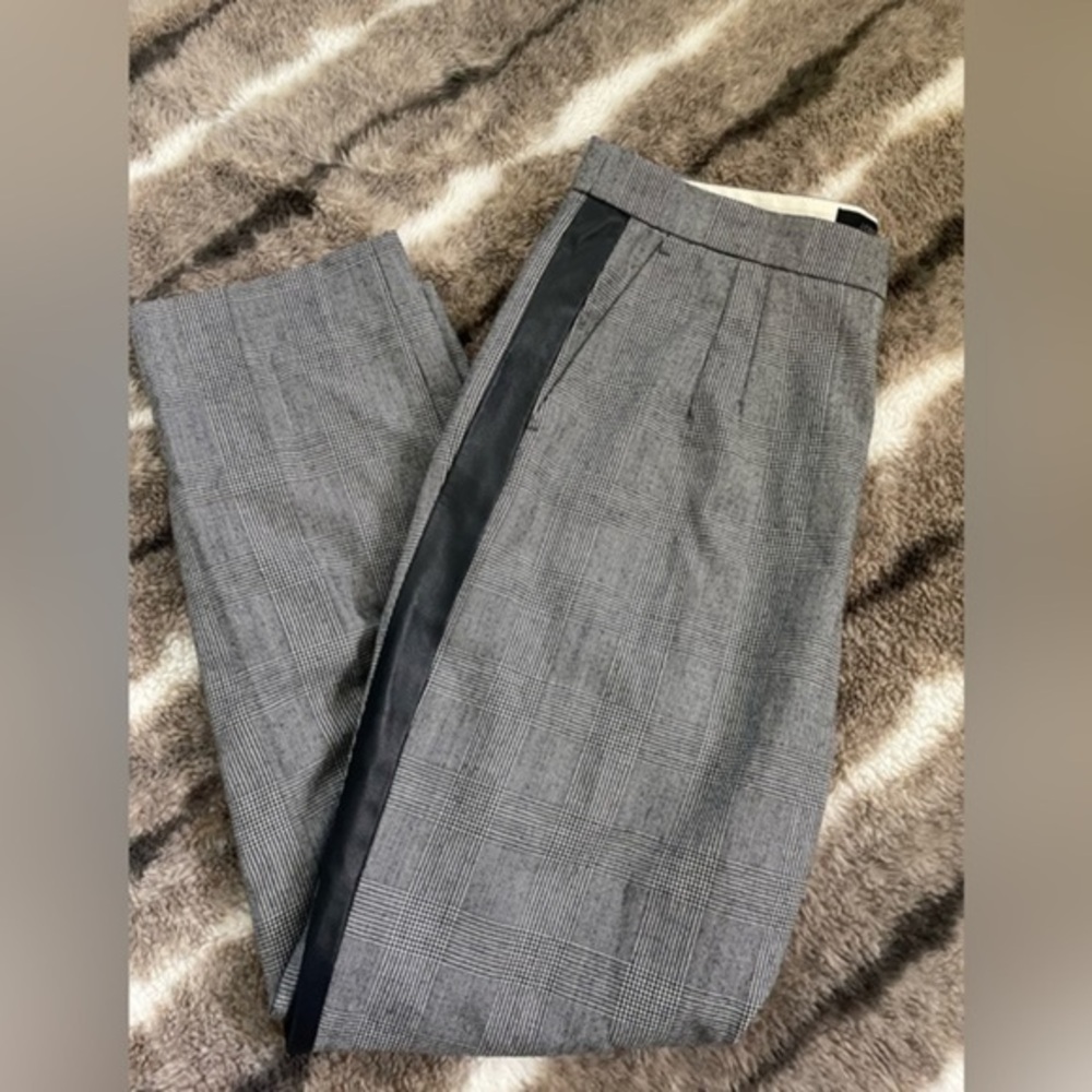 J. Crew Gray Plaid Trousers with Black Stripe